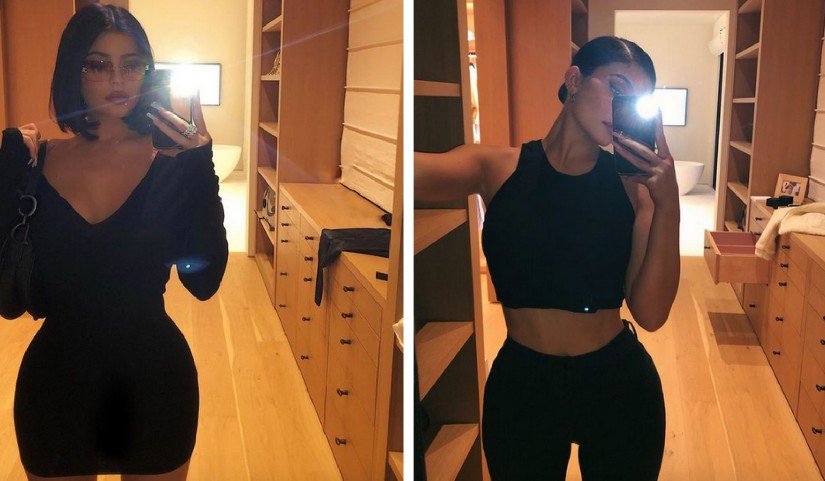 Selfies de Kylie Jenner em seu closet com e sem o porta-retrato com a foto dela com Travis Scott ao fundo (Foto: Instagram)