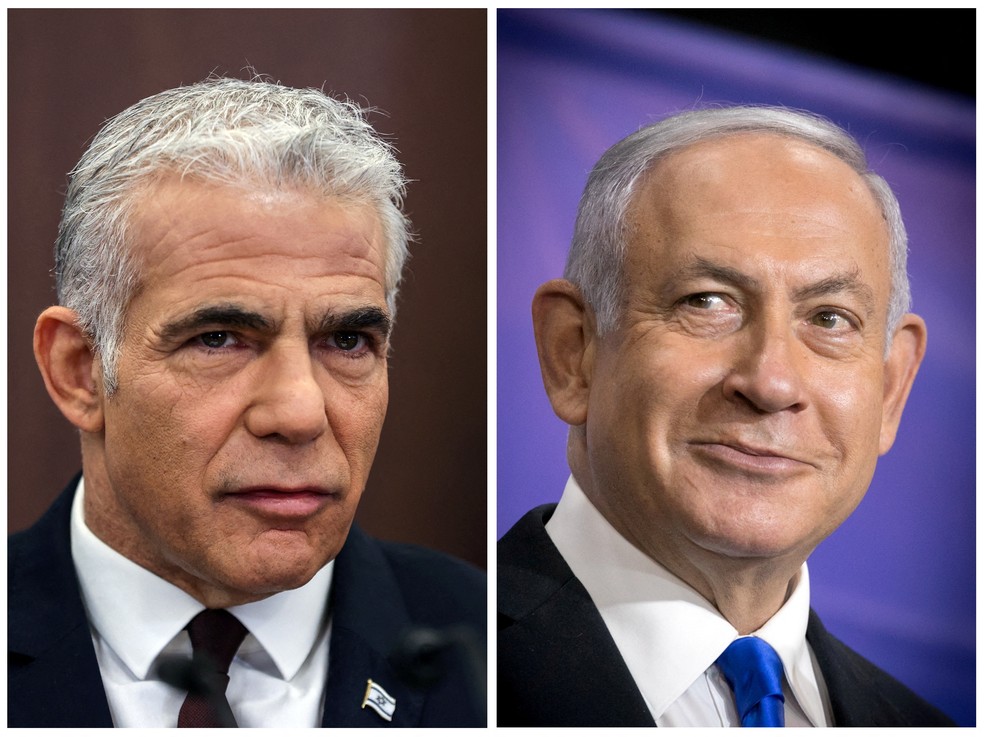 Yair Lapid e Benjamin Netanyahu em Tel Aviv — Foto: Miriam Alster/Reuters