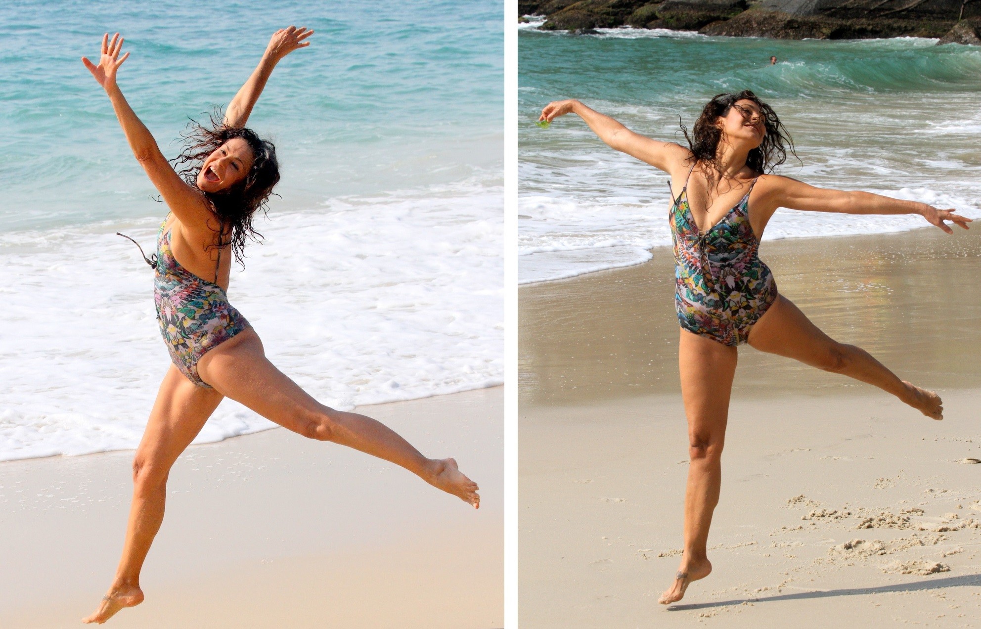 Giovanna Gold faz passos  de balé em praia carioca (Foto: Daniel Delmiro/AgNews)