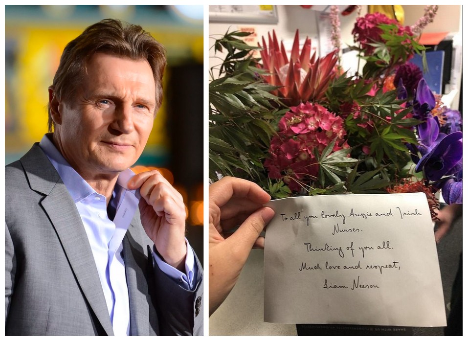As flores enviadas por Liam Neeson à equipe de enfermagem do hospital australiano (Foto: Getty Images/Facebook)