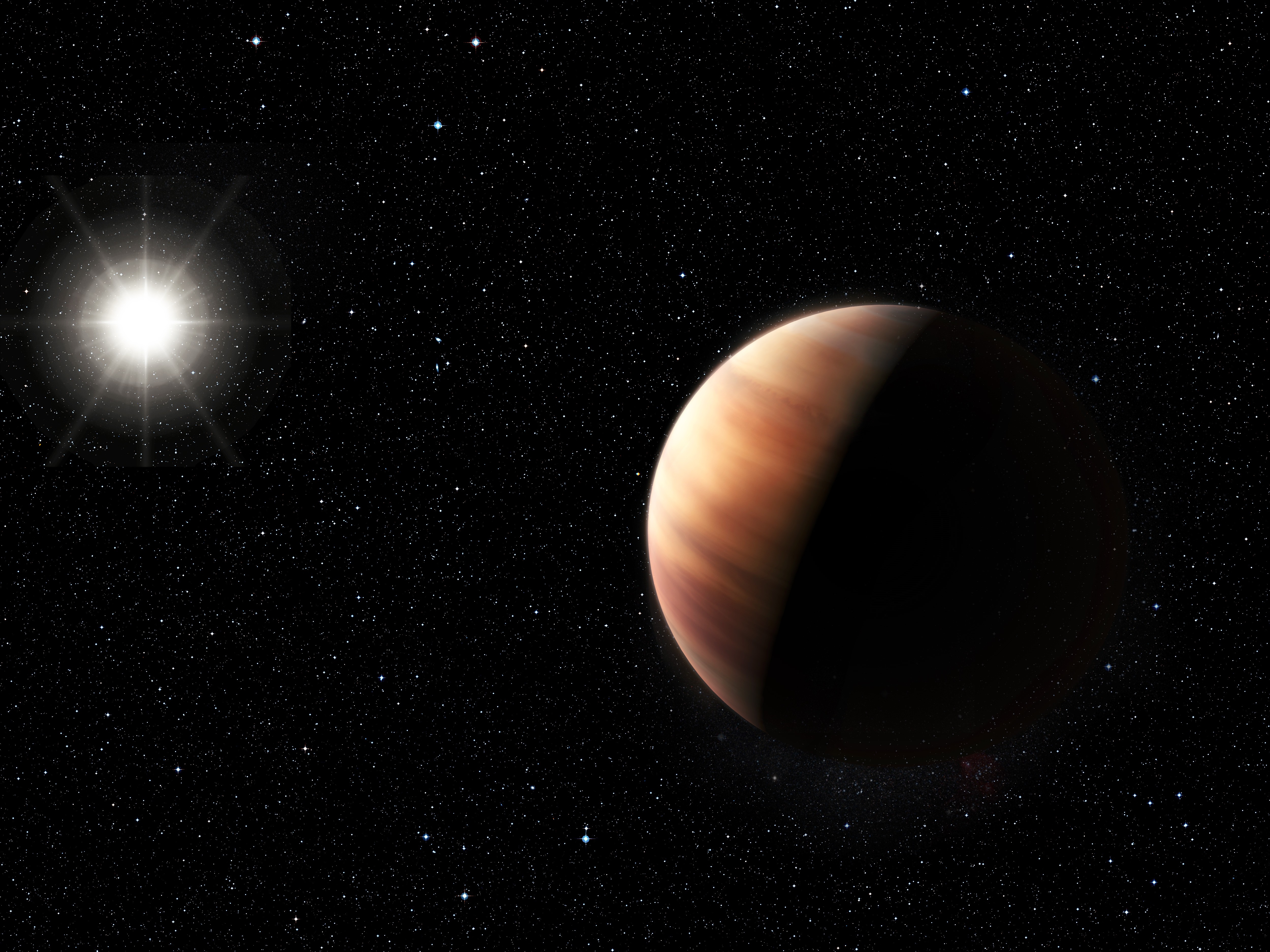 Concepção artística retrata gêmeo de Júpiter orbitando a estrela HIP 11915, uma gêmea solar (Foto: ESO | M. Kornmesser | Divulgação)
