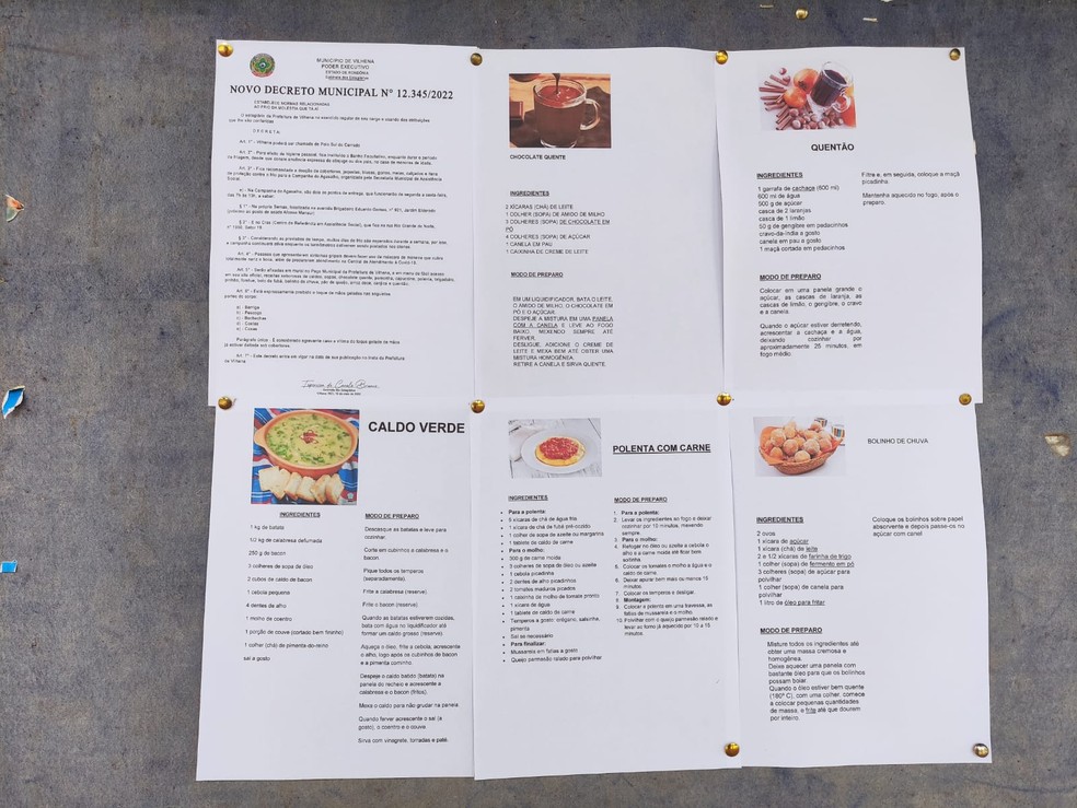 Prefeitura divulga receitas de pratos "quentinhos" para enfrentar o frio em Vilhena, RO — Foto: Prefeitura de Vilhena/Divulgação