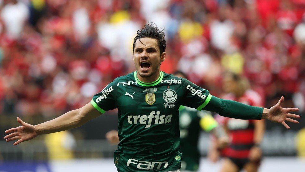 Raphael Veiga comemora gol pelo Palmeiras na final da Supercopa — Foto: Cesar Greco/Palmeiras