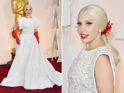 Lady Gaga  - Em uma cerimônia em que as celebridades geralmente apostam em look mais contidos e certeiros, ela surge para gerar um pouco de de polêmica no tapete vermelho. Ao look branco, cor hit da noite, Gaga combinou seu Azzedine Alaïa feito sob medida