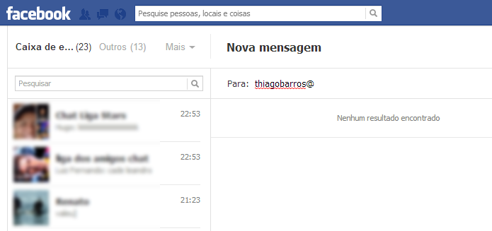 Envio de e-mail pelo Facebook está bloqueado (Foto: Thiago Barros/TechTudo)
