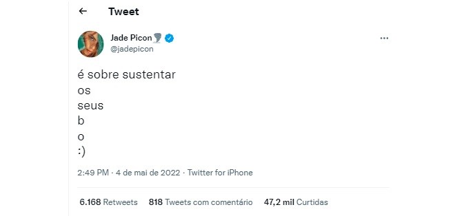 Jade Picon faz post polêmico em rede social (Foto: Reprodução/Twitter)