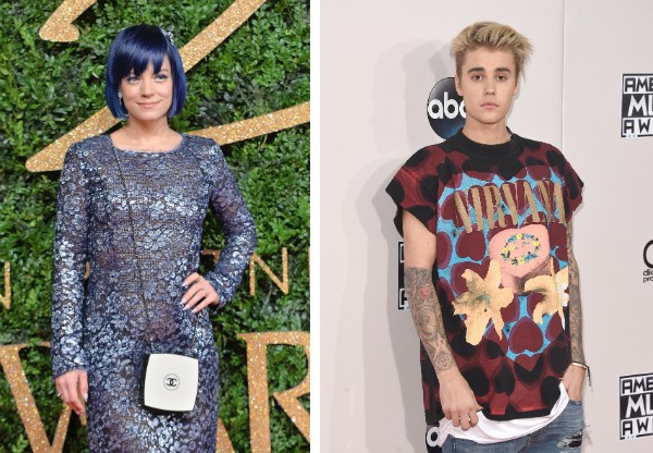A cantora Lily Allen e o cantor Justin Bieber (Foto: Getty Images)