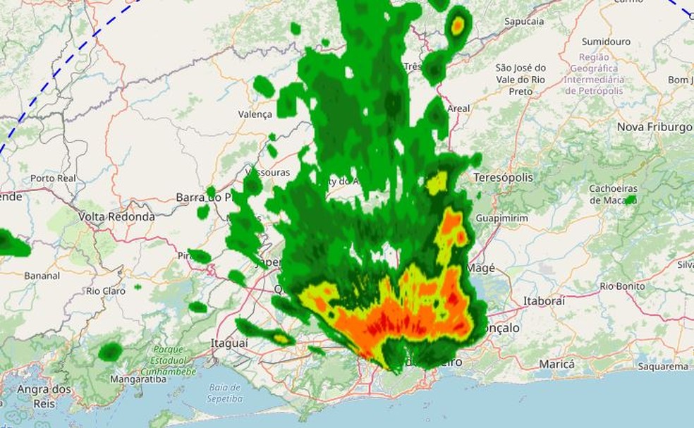 Radar mostrava nuvens carregadas sobre o Rio por volta das 17h15 — Foto: Reprodução/Alerta Rio