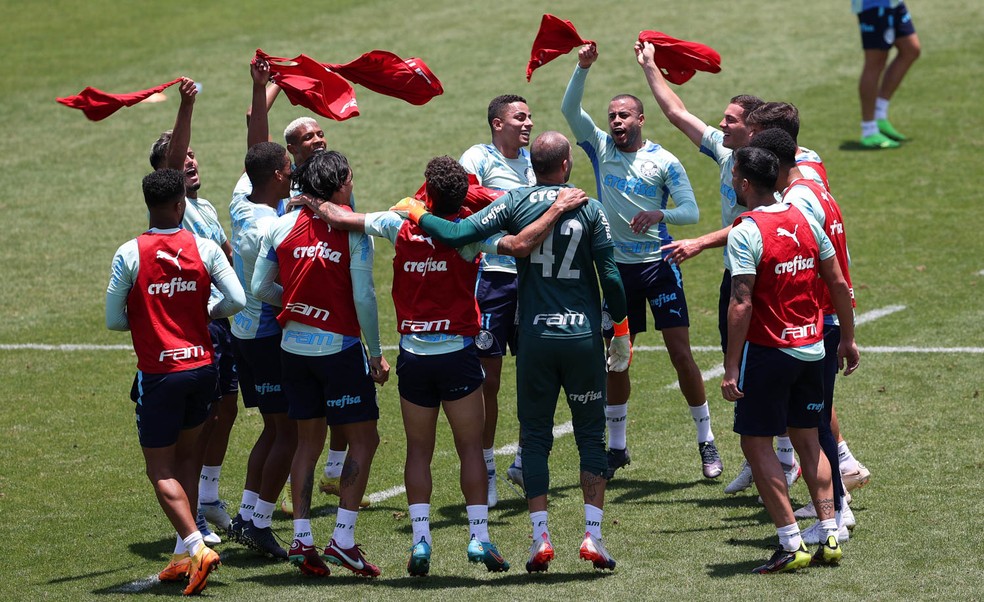 Jogadores do Palmeiras em treino na Academia de Futebol — Foto: Cesar Greco/Palmeiras