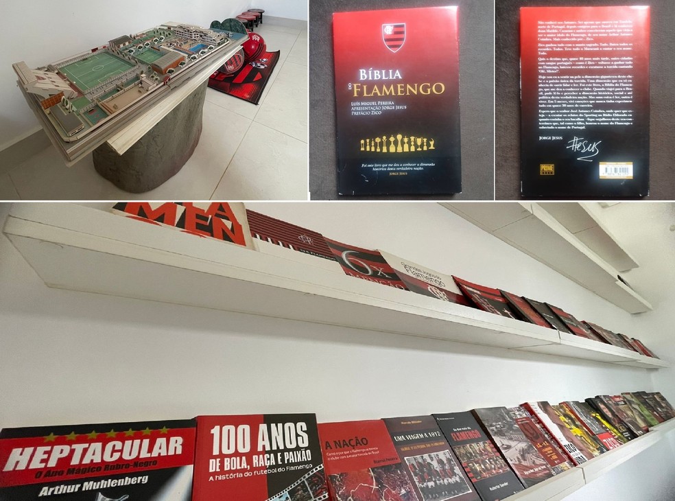 Livros, revistas e a maquete da G&aacute;vea no meio da sala &mdash; Foto: Paulo Pennafort/Rede Amaz&ocirc;nica