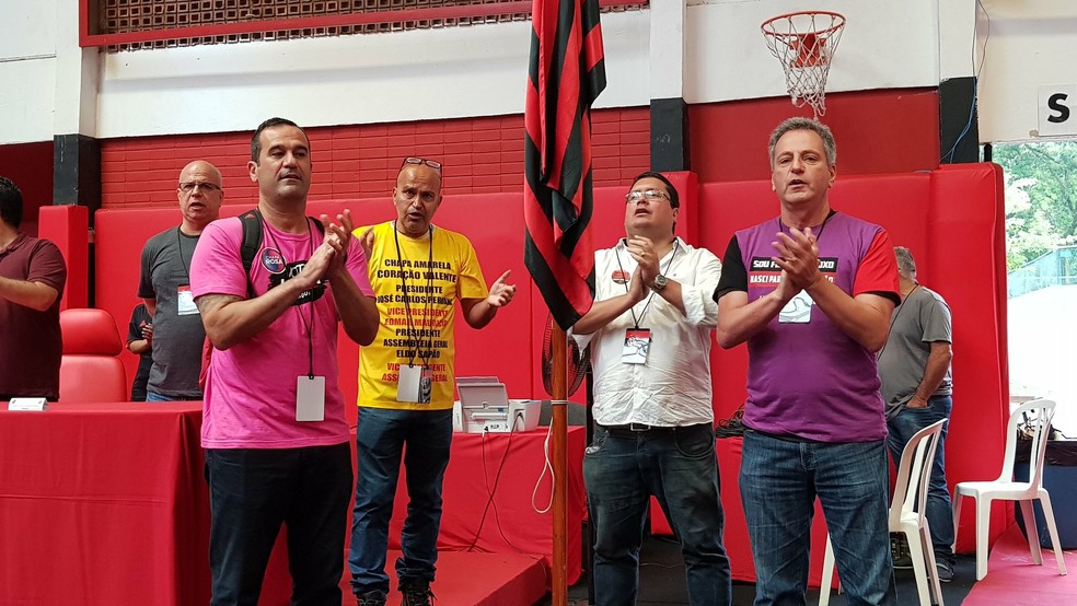 Candidatos Ricardo Lomba, Rodolfo Landim, José Carlos Peruano e Marcelo Vargas nas eleiçções de 2018 — Foto: Reprodução/Twitter Flamengo