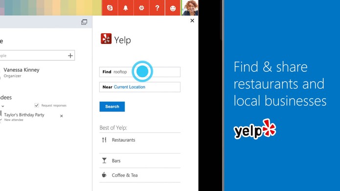 Integração com Yelp para encontrar e enviar seus locais favoritos pelo Outlook.com (Foto: Divulgação/Microsoft)