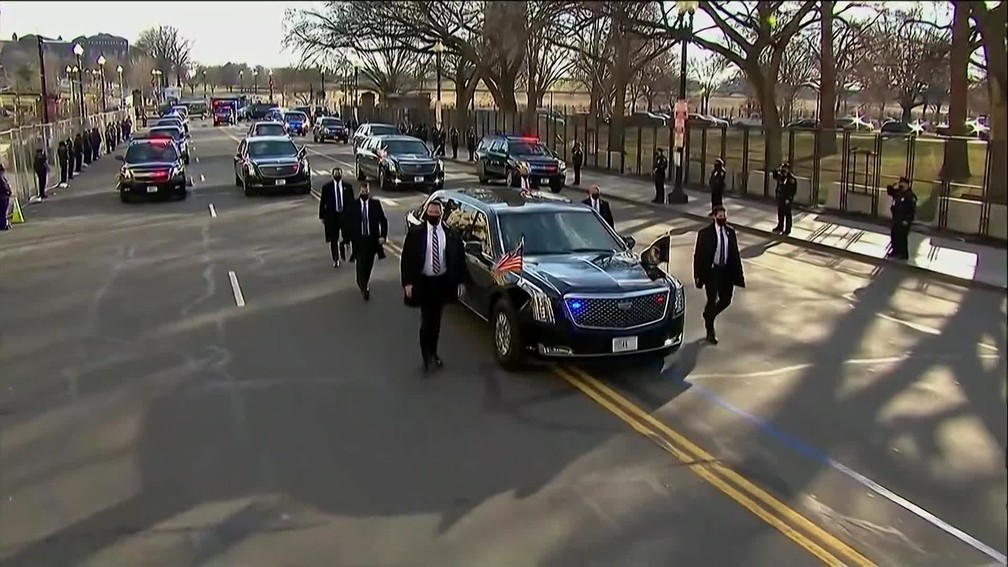 Biden segue para a Casa Branca em trajeto sem presença de apoiadores  — Foto: Reprodução