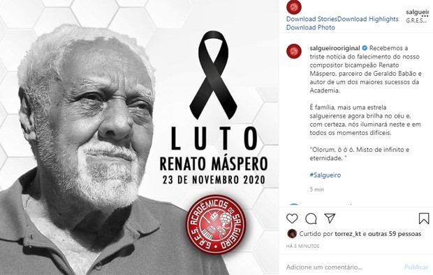 Salgueiro lamenta morte de Renato Máspero (Foto: Reprodução/Instagram)