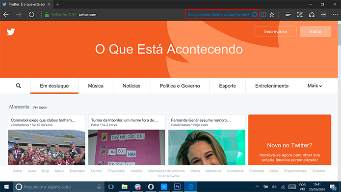 Cortana pode sugerir apps para websites no Microsoft Edge (Foto: Reprodução/Elson de Souza)