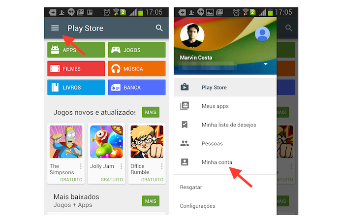 Acessando detalhes de uma conta da Google Play no Android (Foto: Reprodu??o/Marvin Costa)