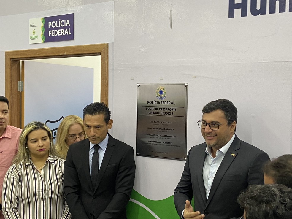 Novo posto para emissão de passaporte foi inaugurado pelo governador do Amazonas e pelo superintendente regional da Polícia Federal no Amazonas, no Studio 5, em Manaus. — Foto: Patrick Marques/g1 AM