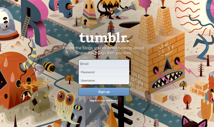 Página inicial do Tumblr, plataforma de blogs e rede social num só lugar (Foto: Reprodução/Tumblr)