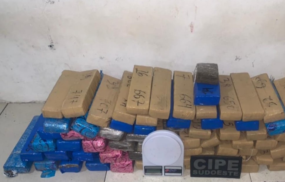 Pol&iacute;cia encontra cerca de 61 quilos de maconha em Vit&oacute;ria da Conquista &mdash; Foto: Companhia Independente de Policiamento Especializado (Cipe) 