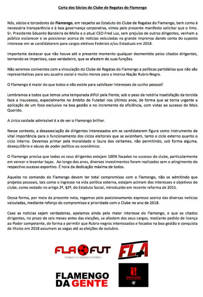 Grupos cobram de Bandeira e CEO do Flamengo transparência 