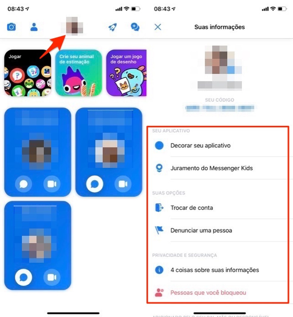 Tela de informações de um usuário no aplicativo Messenger Kids — Foto: Reprodução/Marvin Costa