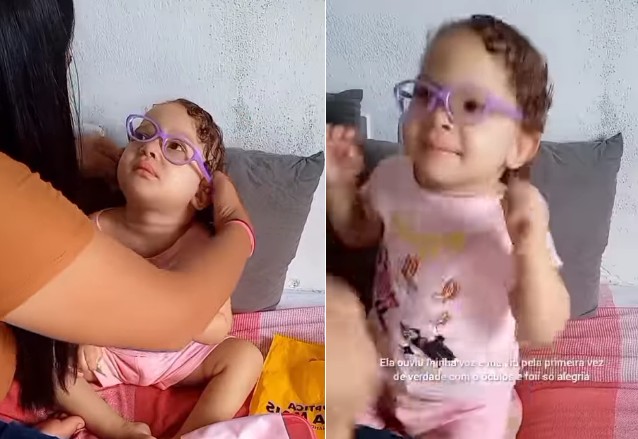 Menina comemora ao enxergar mãe pela primeira vez  (Foto: Reprodução Instagram )