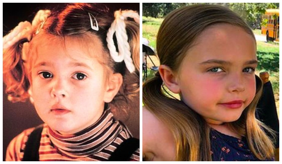 Drew Barrymore aos 7 anos, em E.T. (1982), e Ryan Kiera Armstrong