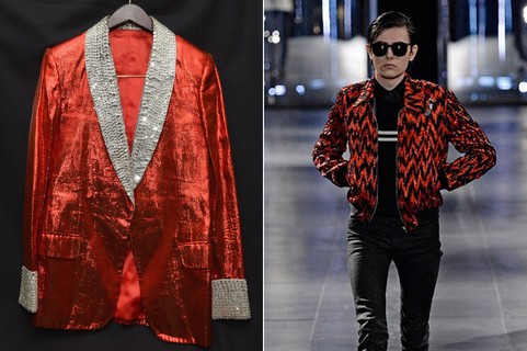 ...e cobriram jaquetas por completo em preto e vermelho. O casaco da esquerda é uma peça original de Michael Jackson.