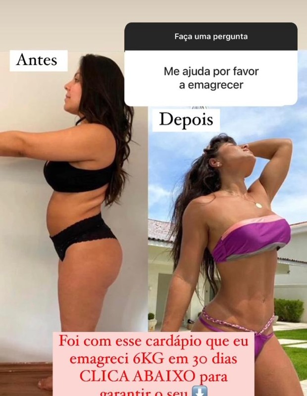 Andressa Miranda antes e depois de emagrecer 6 quilos (Foto: Reprodução/Instagram)