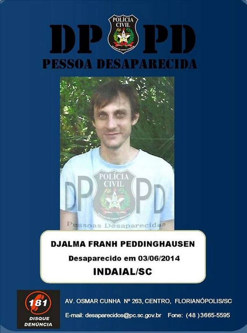 Djalma Franh Peddinghausen desapareceu em junho de 2014 — Foto: DPPD/Divulgação