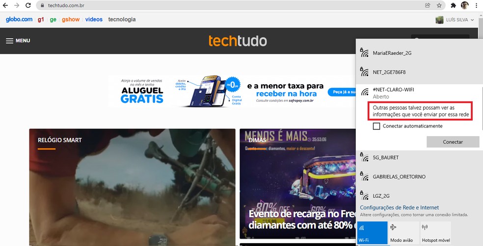 Hackers podem roubar dados trocados via redes Wi-Fi públicas — Foto: Reprodução/Juliana Campos