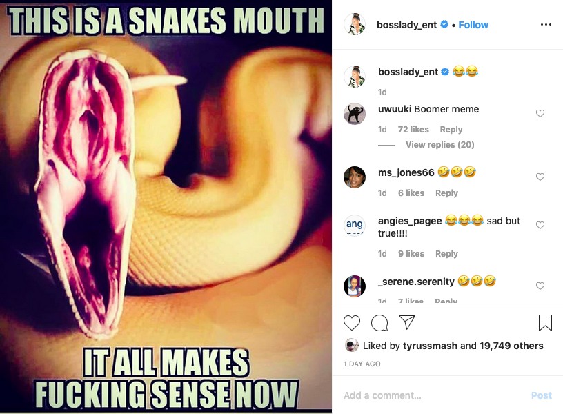 Um dos posts da esposa do rapper Snoop Dogg, direcionado à modelo que revelou o affair com o músico (Foto: Instagram)