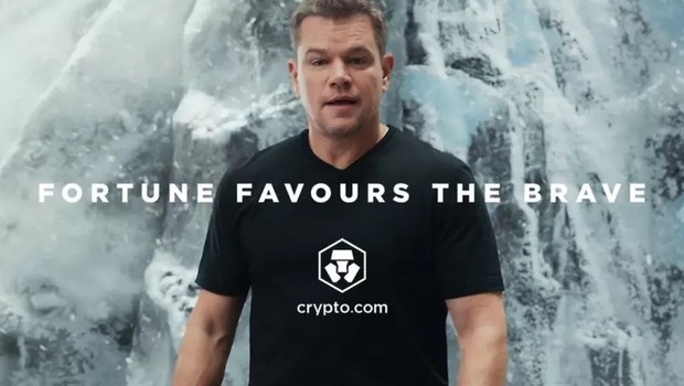 Ator Matt Damon apareceu em uma propaganda de criptomoeda que foi exibida no Super Bowl, a final do futebol americano (Foto: CRYPTO.COM via BBC)