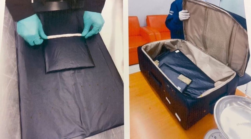 Cocaína estava escondida em compartimento oculto da bagagem, segundo as autoridades tailandesas — Foto: RPC/Reprodução