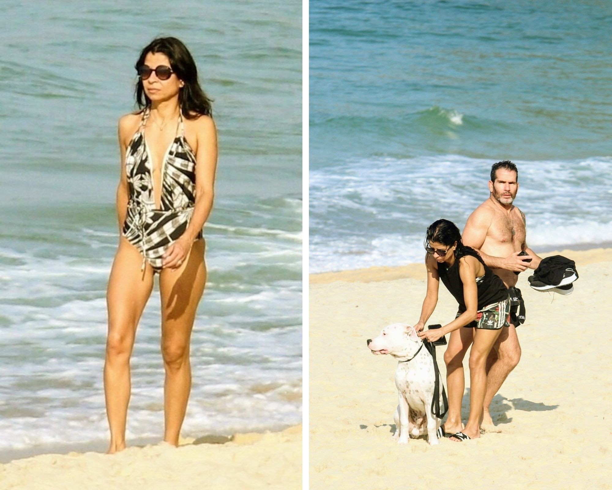 Anna Lima com o namorado e o cachorro na praia (Foto: Leo Franco/AgNews)