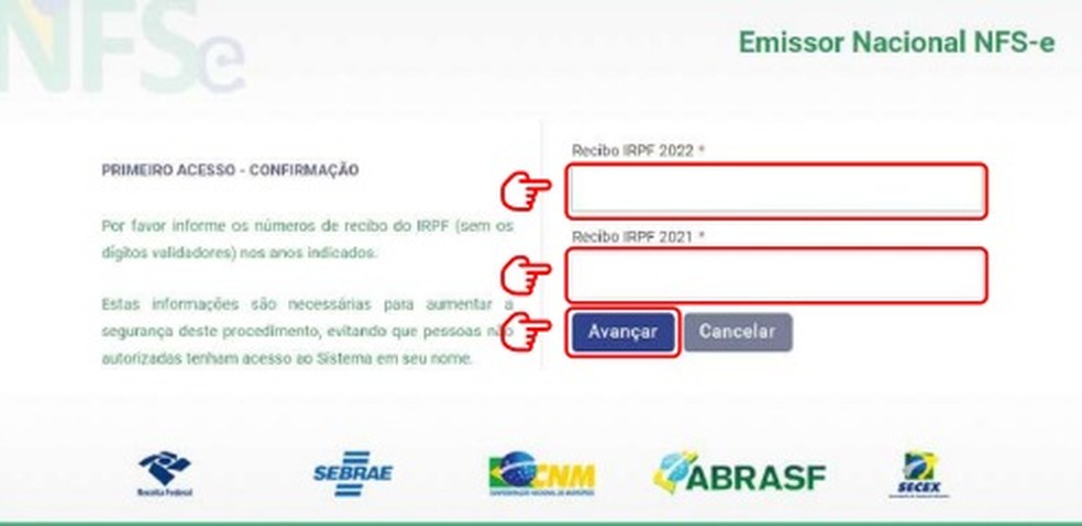 Informe o número dos dois últimos recibos do Imposto de Renda — Foto: Reprodução
