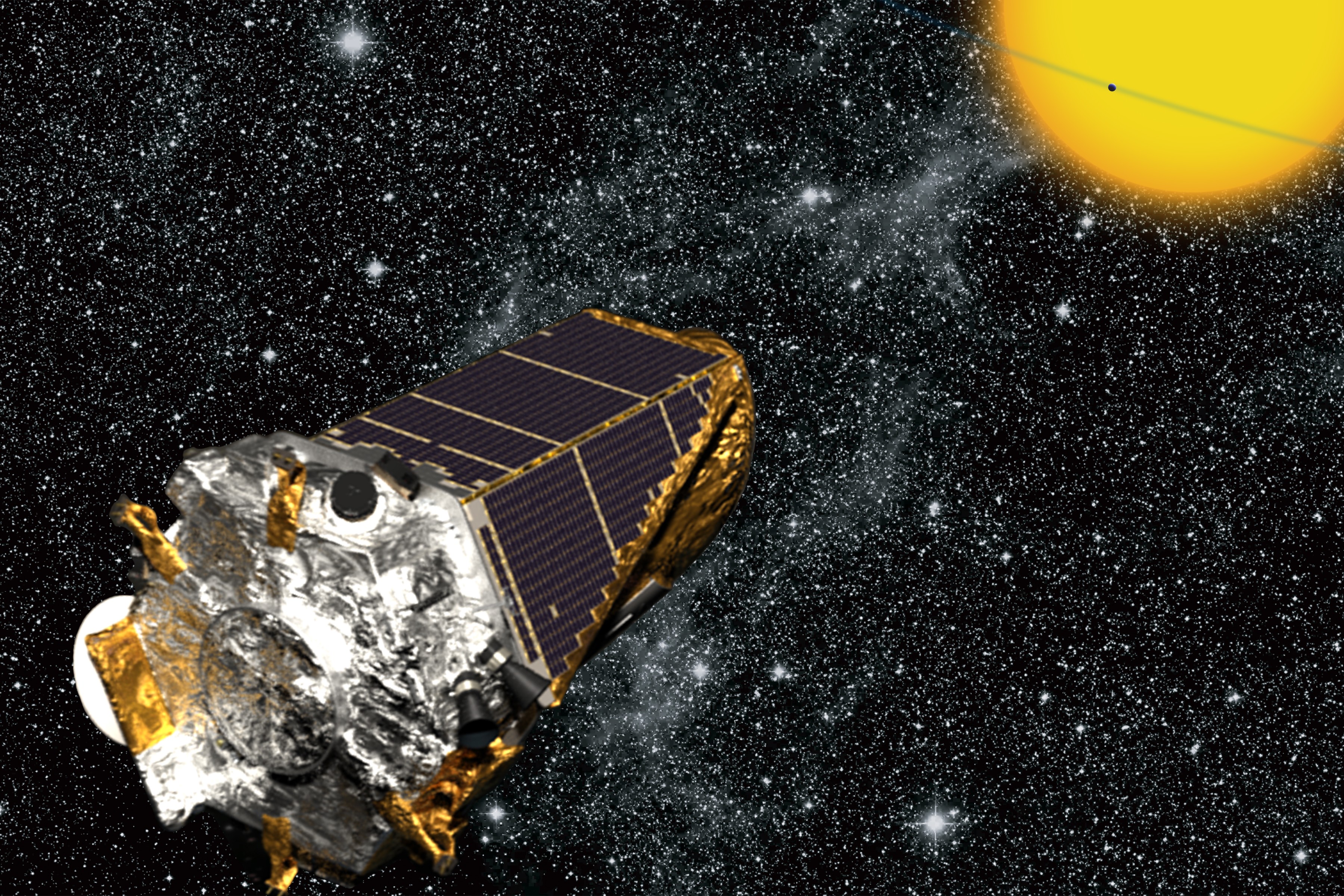 Montagem do telescópio Kepler explorando o Universo (Foto: NASA/Kepler mission/Wendy Stenzel)