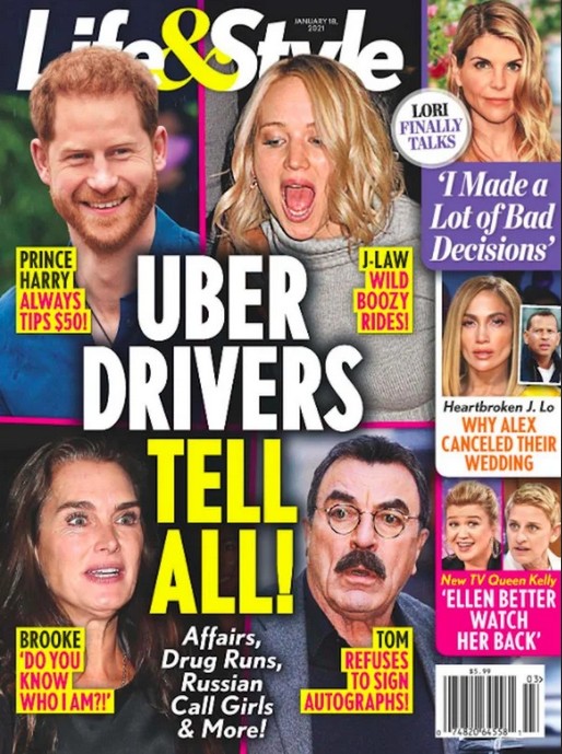 A capa da revista com os relatos de motoristas de apps sobre os hábitos de Jennifer Lawrence pós-bebedeiras (Foto: Reprodução)