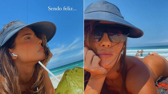 Deborah Secco curte dia de praia no Rio; fotos e vídeo