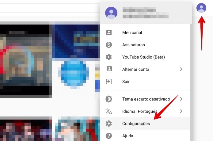 Acesse as configurações do YouTube (Foto: Reprodução/Helito Beggiora) Acesse as configurações do YouTube (Foto: Reprodução/Helito Beggiora)