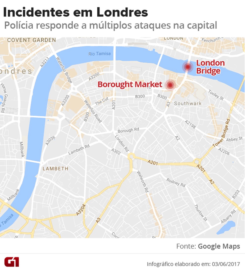 Ataques em Londres (Foto: Arte/G1)