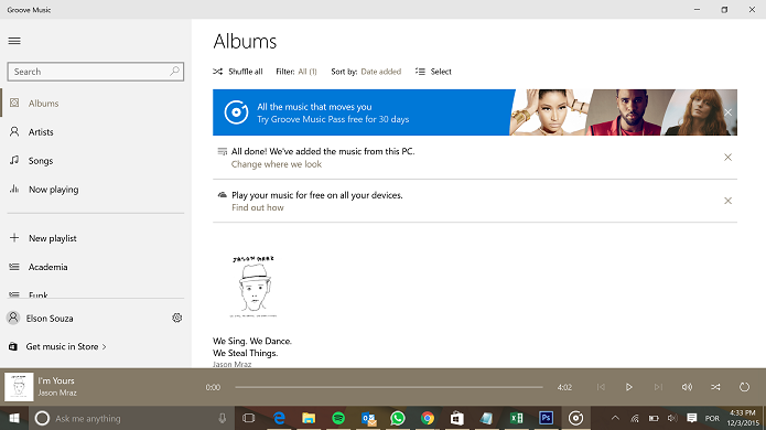 Groove Music é o novo player de músicas do Windows 10 com suporte a FLAC (Foto: Reprodução/Elson de Souza)