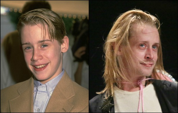 Na foto à esquerda, Macaulay Culkin está com 18 aninhos, no começo de 1999. Na foto à direita, de outubro de 2014, o astro de 'Esqueceram de Mim' (1990) parece bem desgastado para um homem de 34 anos. (Foto: Getty Images)