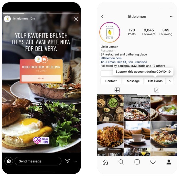 Sticker que leva o usuário diretamente a fazer um pedido de comida dentro da rede social (Foto: Reprodução/Instagram)