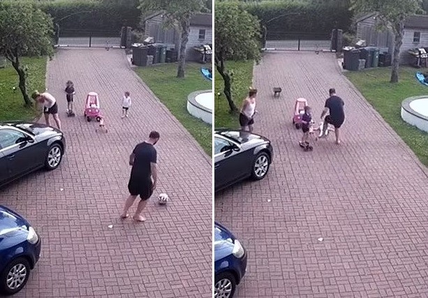 O pai acertou a bola no rosto do filho (Foto: Reprodução/ Daily Mail)