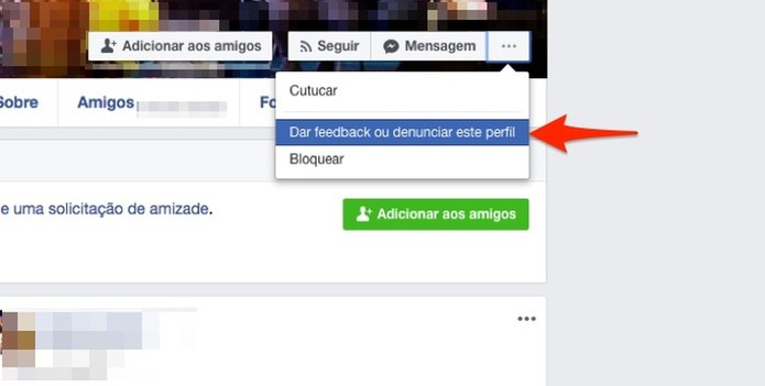 Ação para acessar a tela para feedback de um perfil do Facebook (Foto: Reprodução/Marvin Costa) Ação para acessar a tela para feedback de um perfil do Facebook (Foto: Reprodução/Marvin Costa)