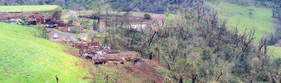 Tornados derrubaram e quebraram árvores e destruíram casas e estruturas agrícolas em SC — Foto: Epagri/Ciram