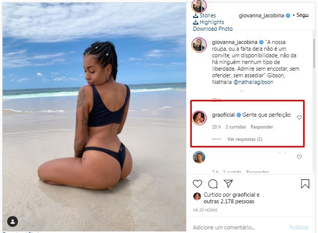 Giovanna Jacobina ganha elogio de Gracyanne Barbosa (Foto: Reprodução/Instagram)