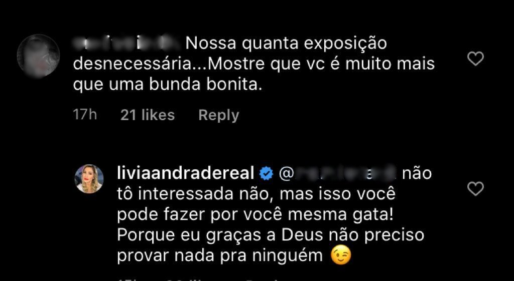 Lívia Andrade rebate seguidora após ser criticada no Instagram (Foto: Reprodução / Instagram)