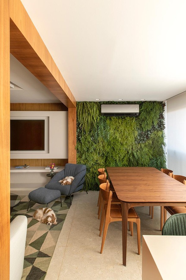 Décor do dia: sala integrada à varanda com jardim vertical e bastante madeira (Foto: Felipe Araujo)